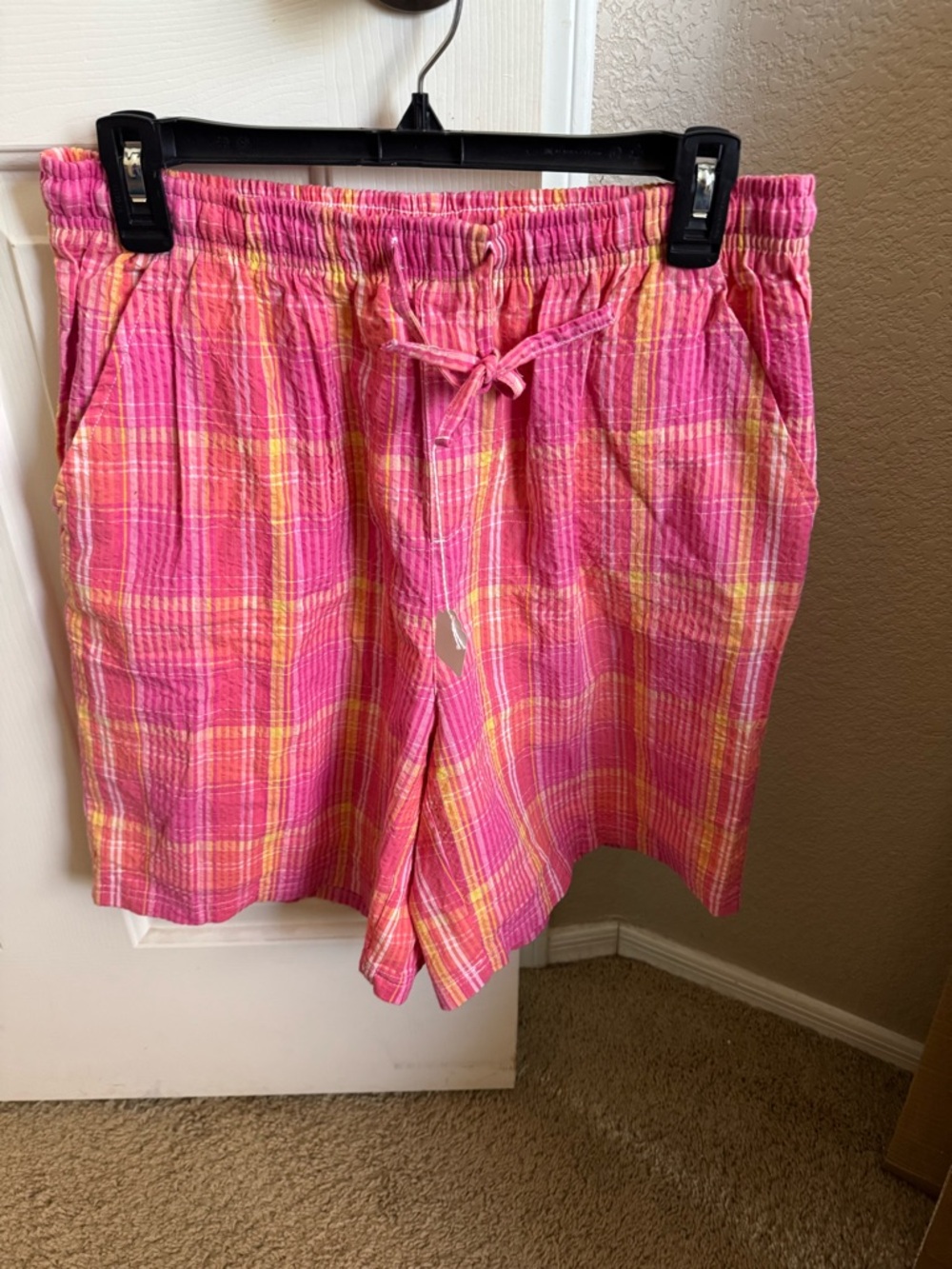 Erika Pink & Yellow Plaid Shorts Medium NEW